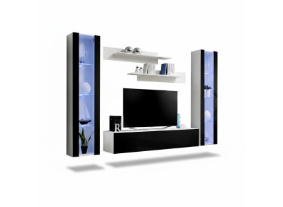 Ensemble de salon de luxe 5 pz. vitrine suspendue moderne support de TV noir