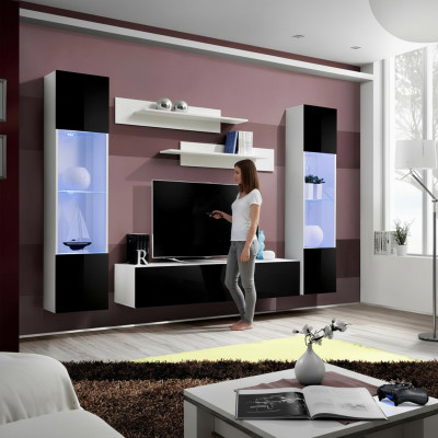 Mur de salon noir design moderne meuble support TV