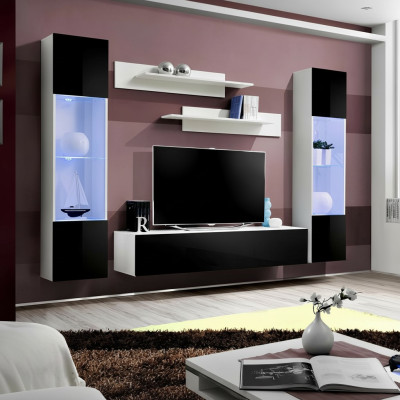Mur de salon noir design moderne meuble support TV