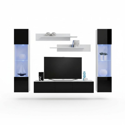 Mur de salon noir design moderne meuble support TV