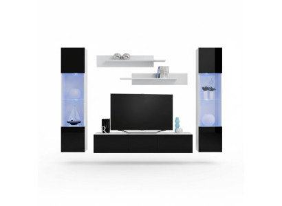 Mur de salon noir design moderne meuble support TV