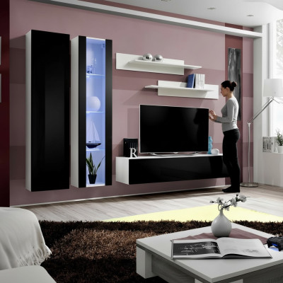 Mur moderne équipée avec vitrine suspendue rtv salon armoire TV support étagères
