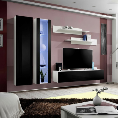 Mur moderne équipée avec vitrine suspendue rtv salon armoire TV support étagères