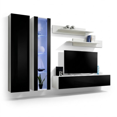 Mur moderne équipée avec vitrine suspendue rtv salon armoire TV support étagères