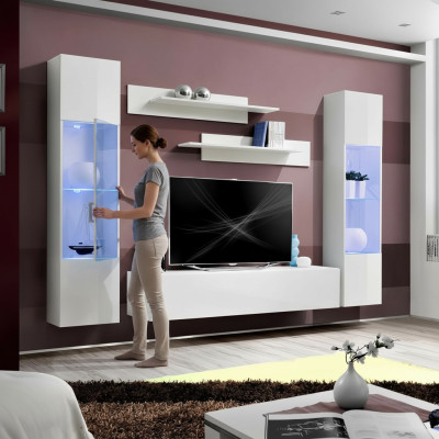 Meuble TV moderne en bois avec vitrine suspendue