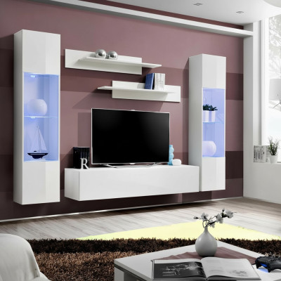 Meuble TV moderne en bois avec vitrine suspendue