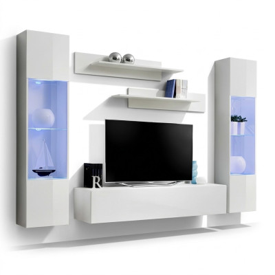 Meuble TV moderne en bois avec vitrine suspendue