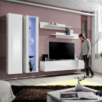 Meuble de salon blanc moderne en bois design avec armoire encastrée