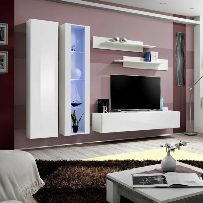 Meuble de salon blanc moderne en bois design avec armoire encastrée