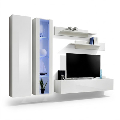 Meuble de salon blanc moderne en bois design avec armoire encastrée