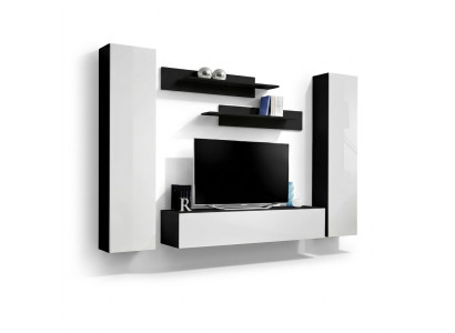 Mur de salon blanc au design moderne avec meuble TV et armoire encastrée neuve