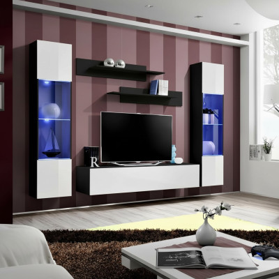 Meuble mural en bois pour salon support de TV design moderne étagères