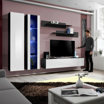 Salle de séjour Mobilier Unité murale Support TV Ameublement complet Moderne