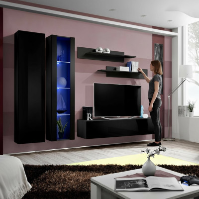 Ensemble de meubles de salon de 5 pièces. Meuble mural au design moderne avec support pour TV et étagères
