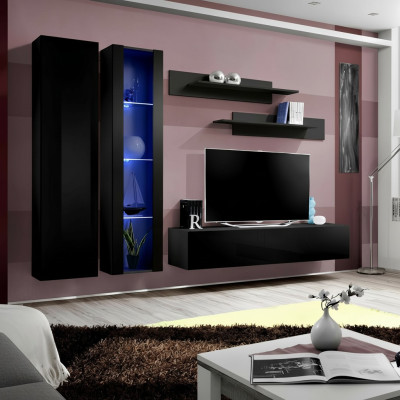 Ensemble de meubles de salon de 5 pièces. Meuble mural au design moderne avec support pour TV et étagères