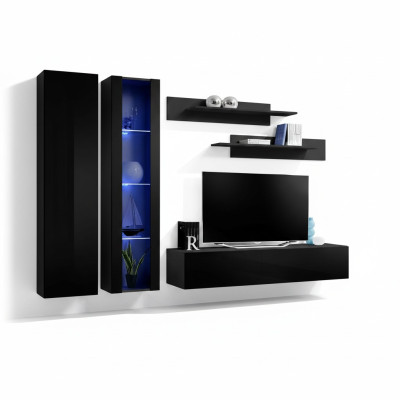 Ensemble de meubles de salon de 5 pièces. Meuble mural au design moderne avec support pour TV et étagères