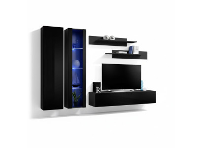 Ensemble de meubles de salon de 5 pièces. Meuble mural au design moderne avec support pour TV et étagères