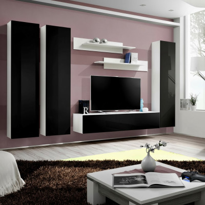 Jeu de mur pour salon étagères noires support de TV lowboard