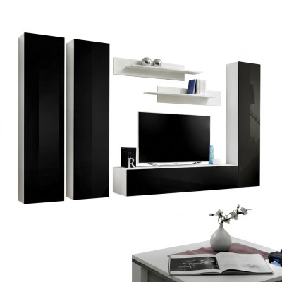 Jeu de mur pour salon étagères noires support de TV lowboard