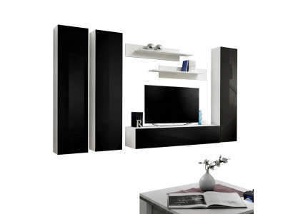 Jeu de mur pour salon étagères noires support de TV lowboard