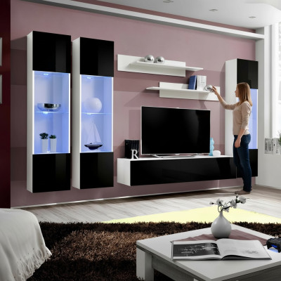 Ensemble de meubles de salon moderne avec support TV et étagères 6 pièces