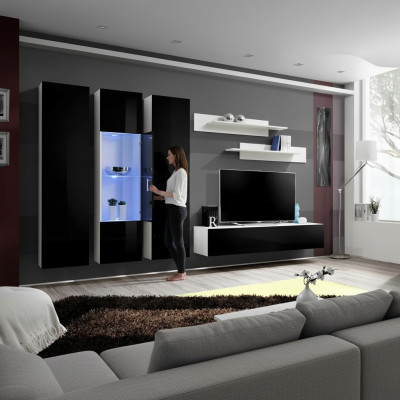 Jeu de mur design étagère salon bois vitrine suspendue meuble