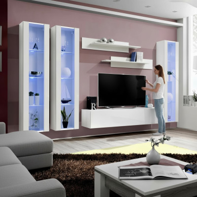 Meuble TV en bois avec vitrine suspendue au design moderne