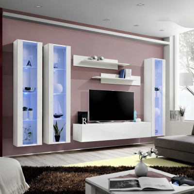 Meuble TV en bois avec vitrine suspendue au design moderne