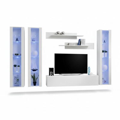 Meuble TV en bois avec vitrine suspendue au design moderne