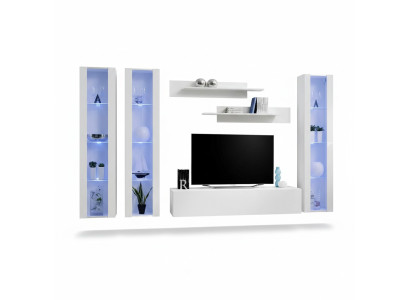 Meuble TV en bois avec vitrine suspendue au design moderne