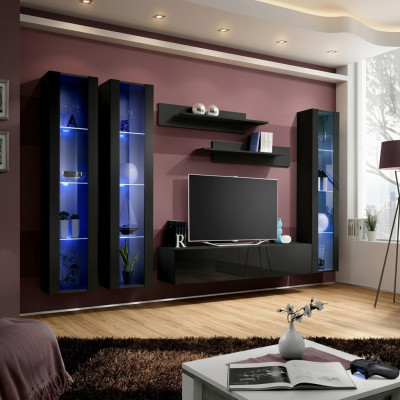 Ensemble de 6 vitrines murales noires pour salon, ensemble de meubles en bois modernes