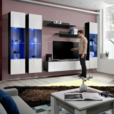 Ensemble de salon de luxe complet 6 pz vitrine suspendue moderne support pour TV