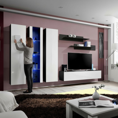 Meuble moderne avec vitrine, support pour TV, armoire murale, étagères de salon, nouveau