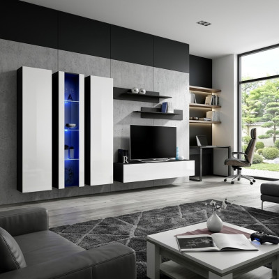 Meuble moderne avec vitrine, support pour TV, armoire murale, étagères de salon, nouveau