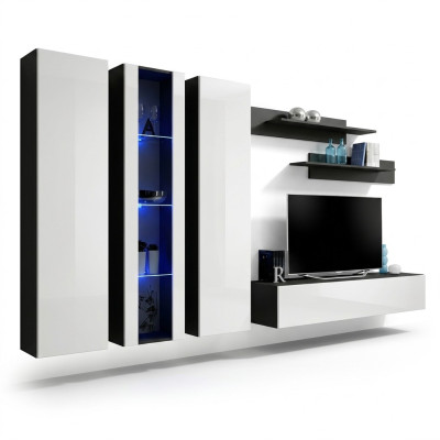 Meuble moderne avec vitrine, support pour TV, armoire murale, étagères de salon, nouveau