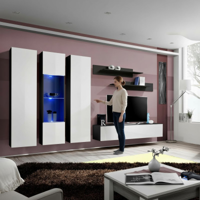 Ensemble de salon de 6 pièces avec support de TV, vitrine suspendue, étagère en bois