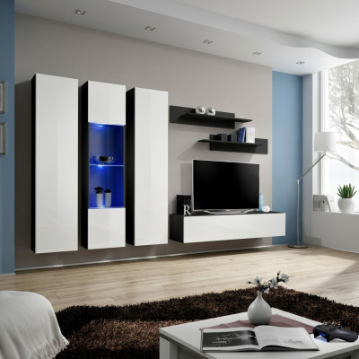 Ensemble de salon de 6 pièces avec support de TV, vitrine suspendue, étagère en bois