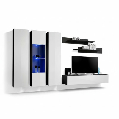 Ensemble de salon de 6 pièces avec support de TV, vitrine suspendue, étagère en bois