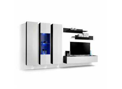 Ensemble de salon de 6 pièces avec support de TV, vitrine suspendue, étagère en bois