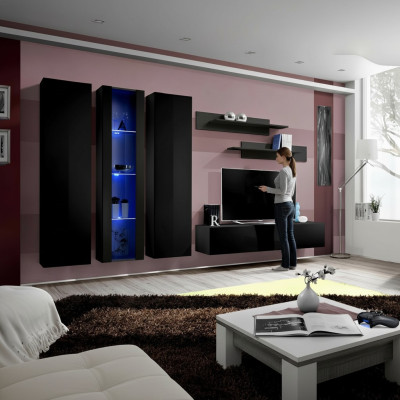 Meubles en bois Unité murale Armoire murale Meuble bas TV noir Ensemble de meubles bas pour téléviseur Vitrine suspendue