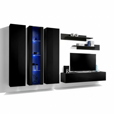 Meubles en bois Unité murale Armoire murale Meuble bas TV noir Ensemble de meubles bas pour téléviseur Vitrine suspendue