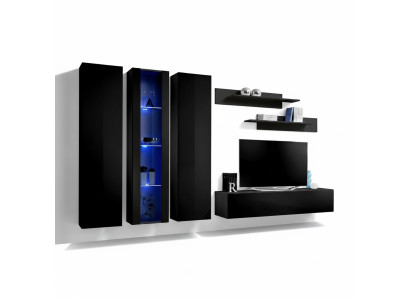 Meubles en bois Unité murale Armoire murale Meuble bas TV noir Ensemble de meubles bas pour téléviseur Vitrine suspendue