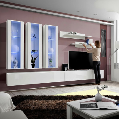 Unité murale blanche Designeur Vitrine suspendue Meuble TV Buffet en bois Moderne