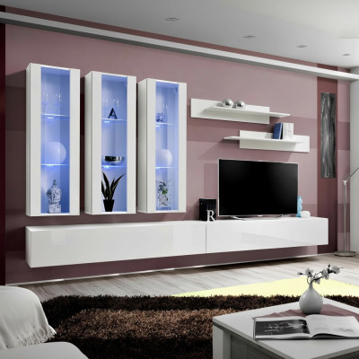 Unité murale blanche Designeur Vitrine suspendue Meuble TV Buffet en bois Moderne