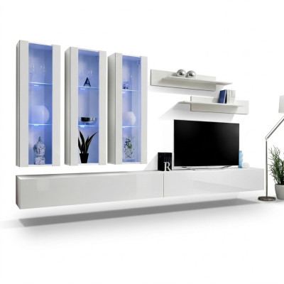 Unité murale blanche Designeur Vitrine suspendue Meuble TV Buffet en bois Moderne