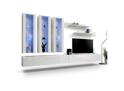 Unité murale blanche Designeur Vitrine suspendue Meuble TV Buffet en bois Moderne