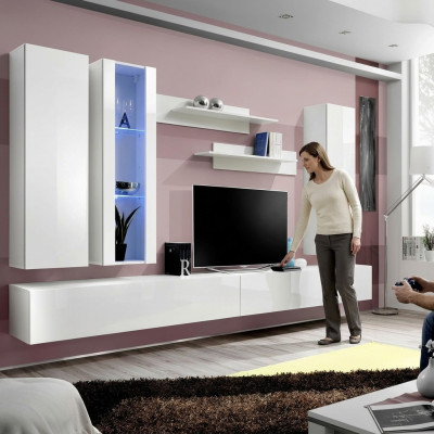 Mobilier de salon Designer Blanc Unité murale Stand TV Buffet Meuble mural moderne