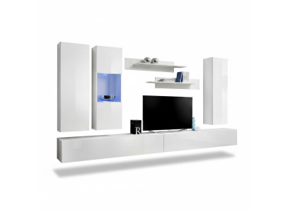 Unité murale en bois Mobilier de salon Blanc Support de télévision Design moderne Étagères murales