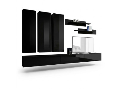 Ensemble complet 7 pièces Unité murale noire Armoire murale Meuble en bois Mobilier de luxe Nouveau
