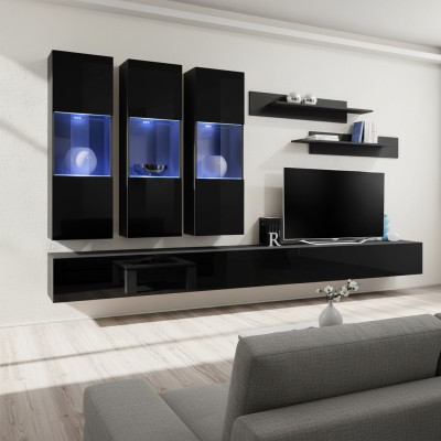 Ensemble de 7 pièces de mobilier mural en bois 2x supports TV étagères murales modernes noires